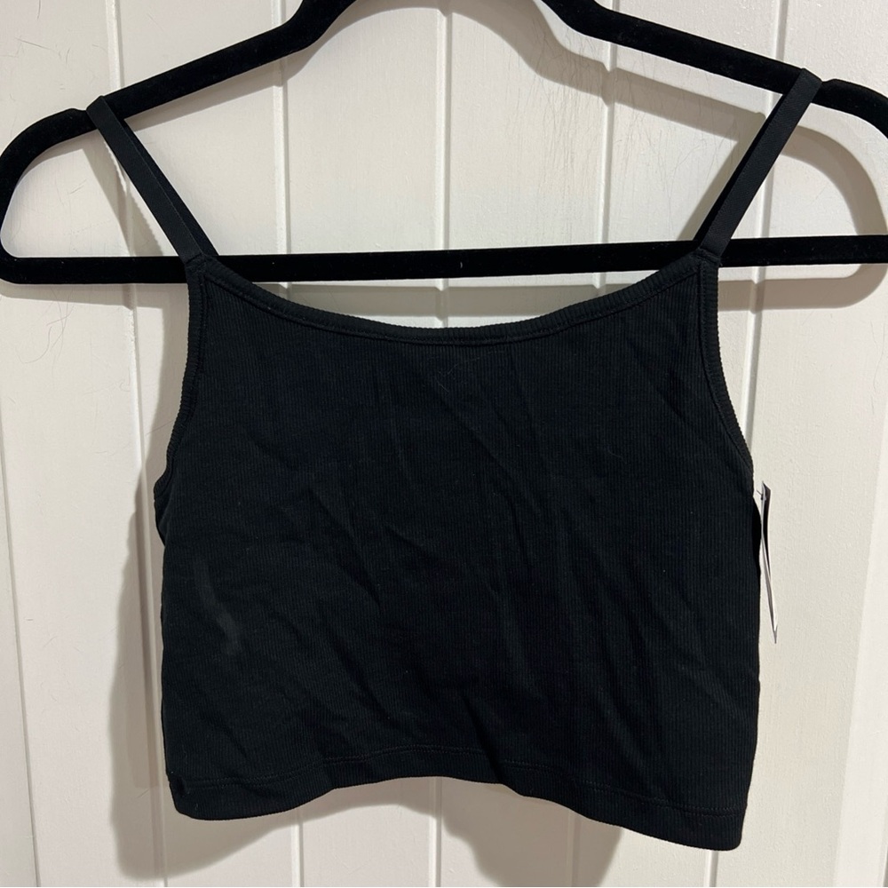 GAP GapBody Womens Cotton Ribbed Crop Cami Pullover Black Size Medium NWT